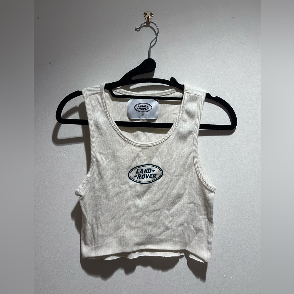 M sized crop top T shirt, Land Rover (Pacsun) cream with dark green accents